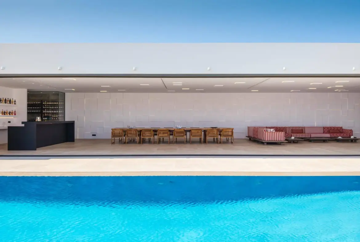 Contemporary ultra-luxury estate in Mykonos with helipad, dual pools & panoramic Aegean views