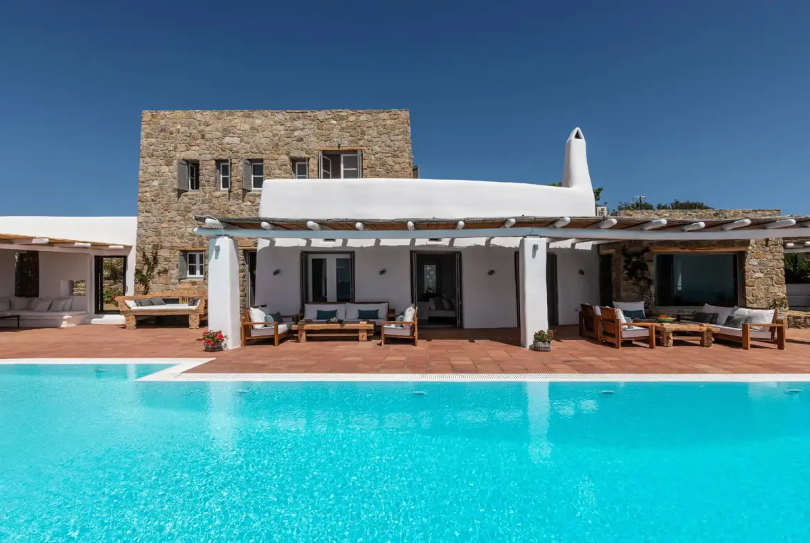 Exclusive architectural estate with panoramic Delos & sunset views, Agios Lazaros, Mykonos