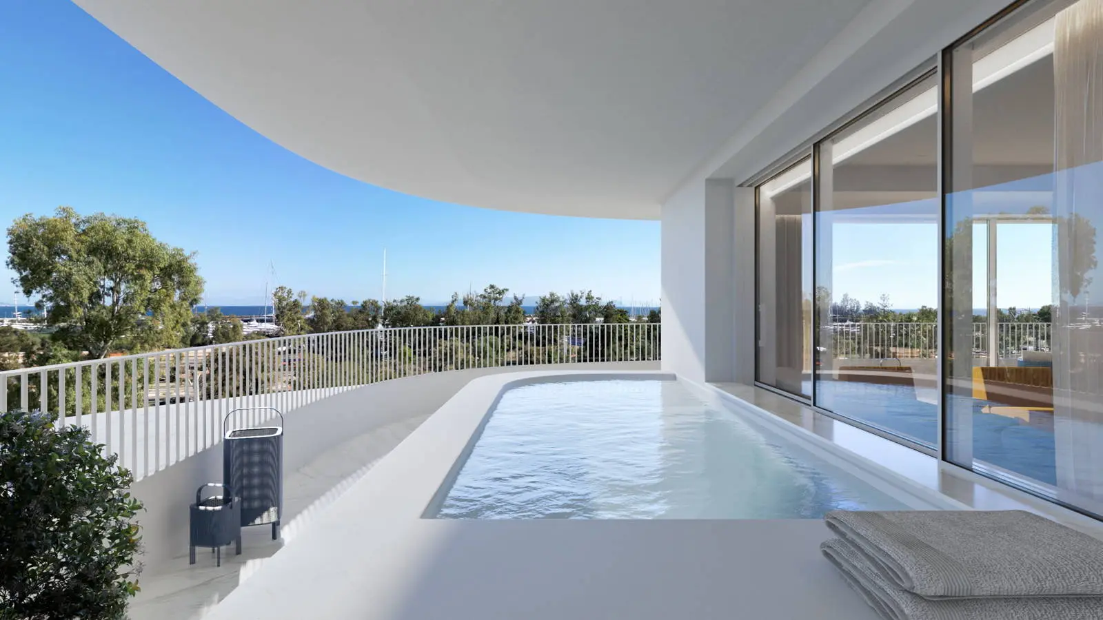 Luxury 3 apartment building with pools and sea view