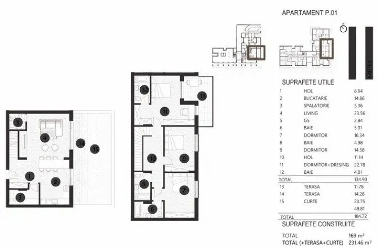 4 room apartment for sale duplex type with own garden in premium residential project -Barbu Vacarescu, Bucharest