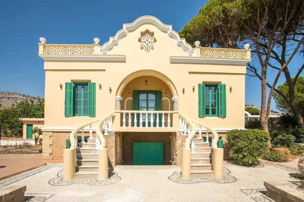 Architectural villa with sea views and historic character near Lindos
