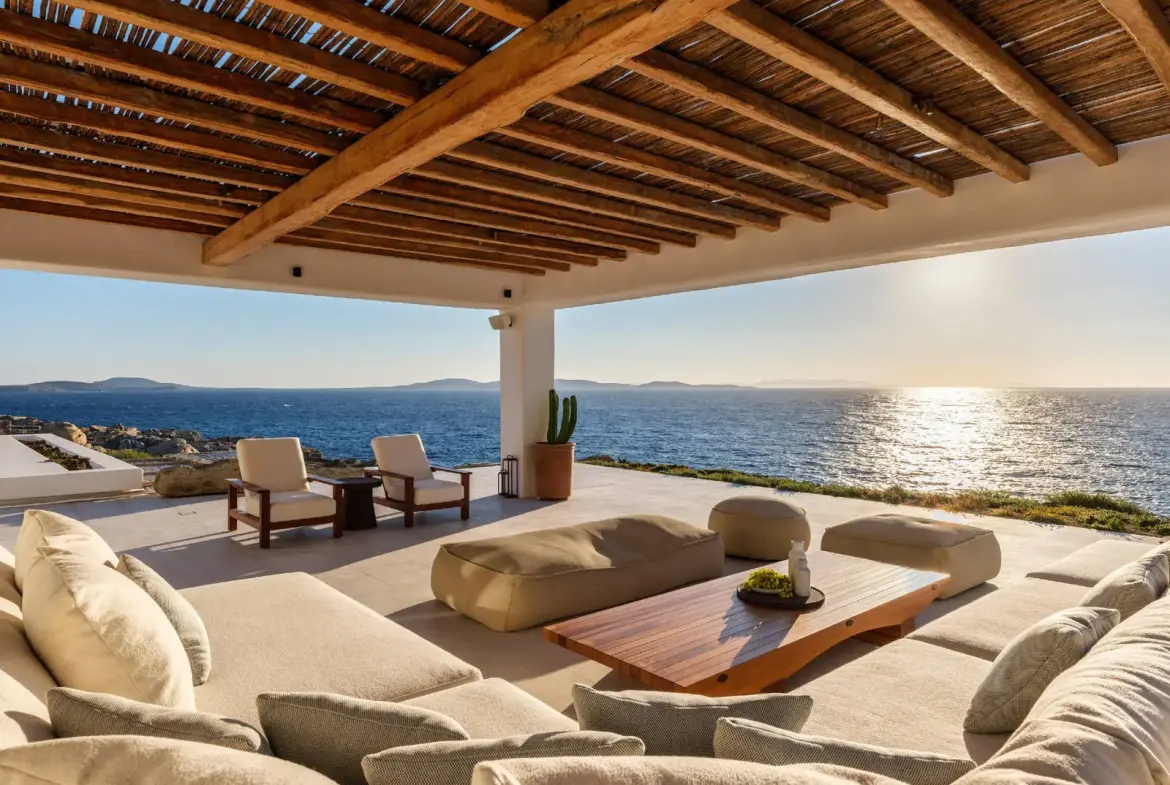 Seafront villa with private beach access and sunset views in Mykonos