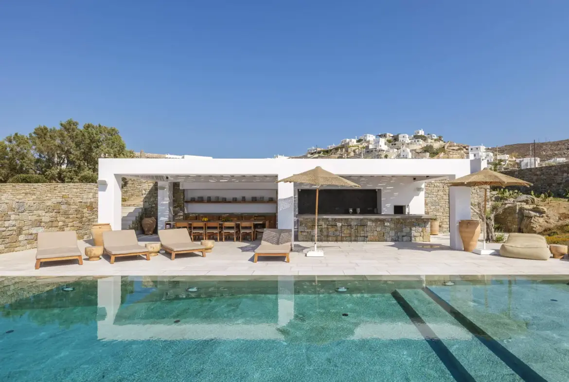 Seafront villa with private beach access and sunset views in Mykonos