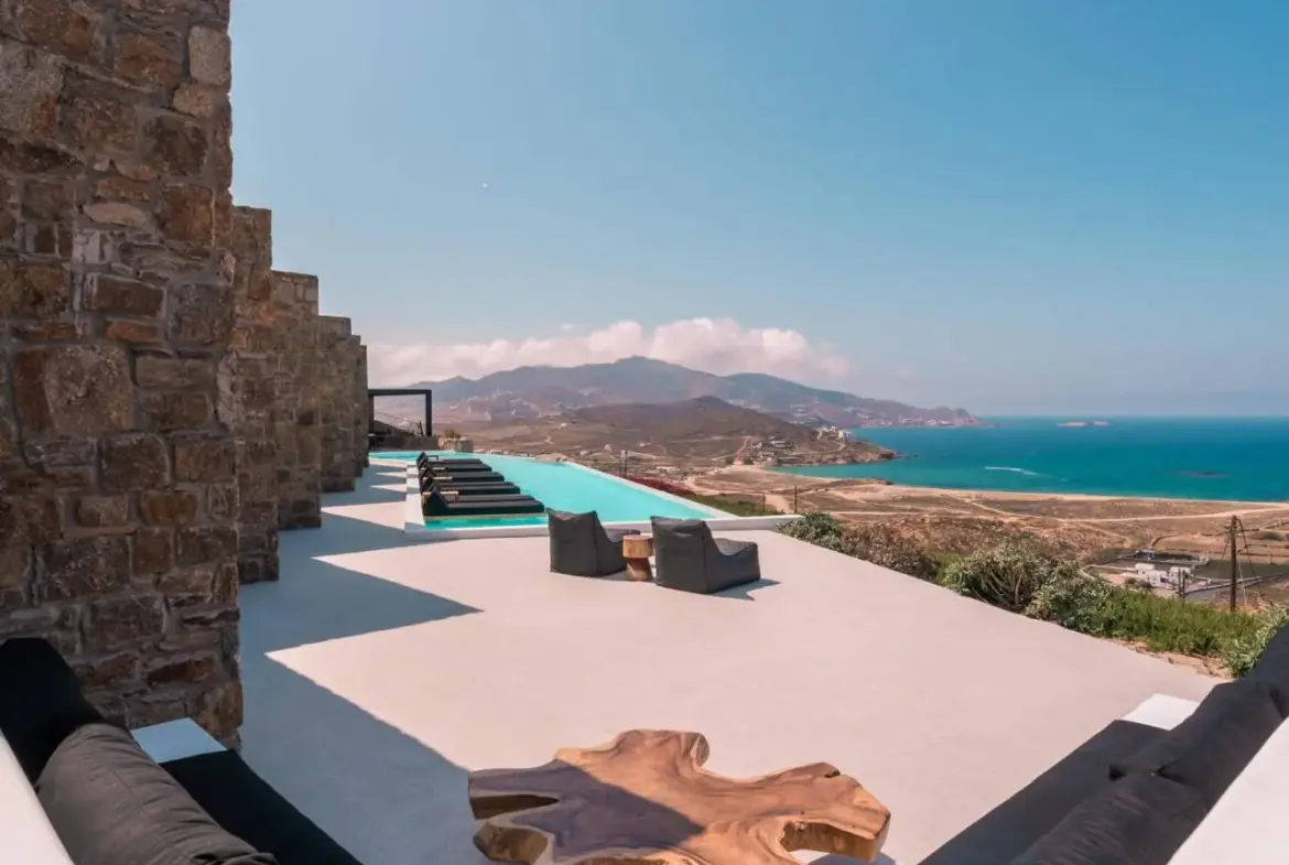 Luxury Architectural Cave Villa with Pool & Panoramic Aegean Views in Ftelia, Mykonos