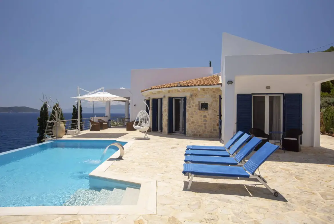 Τwo seafront villas with private sea access & pools in Sivota, Lefkada