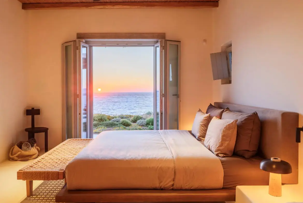 Seafront villa with private beach access and sunset views in Mykonos