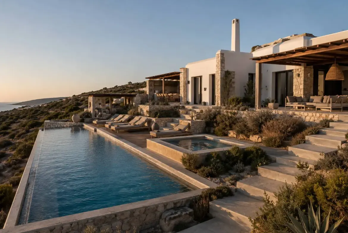 Contemporary seafront 4-bedroom villa in Tripiti, Paros