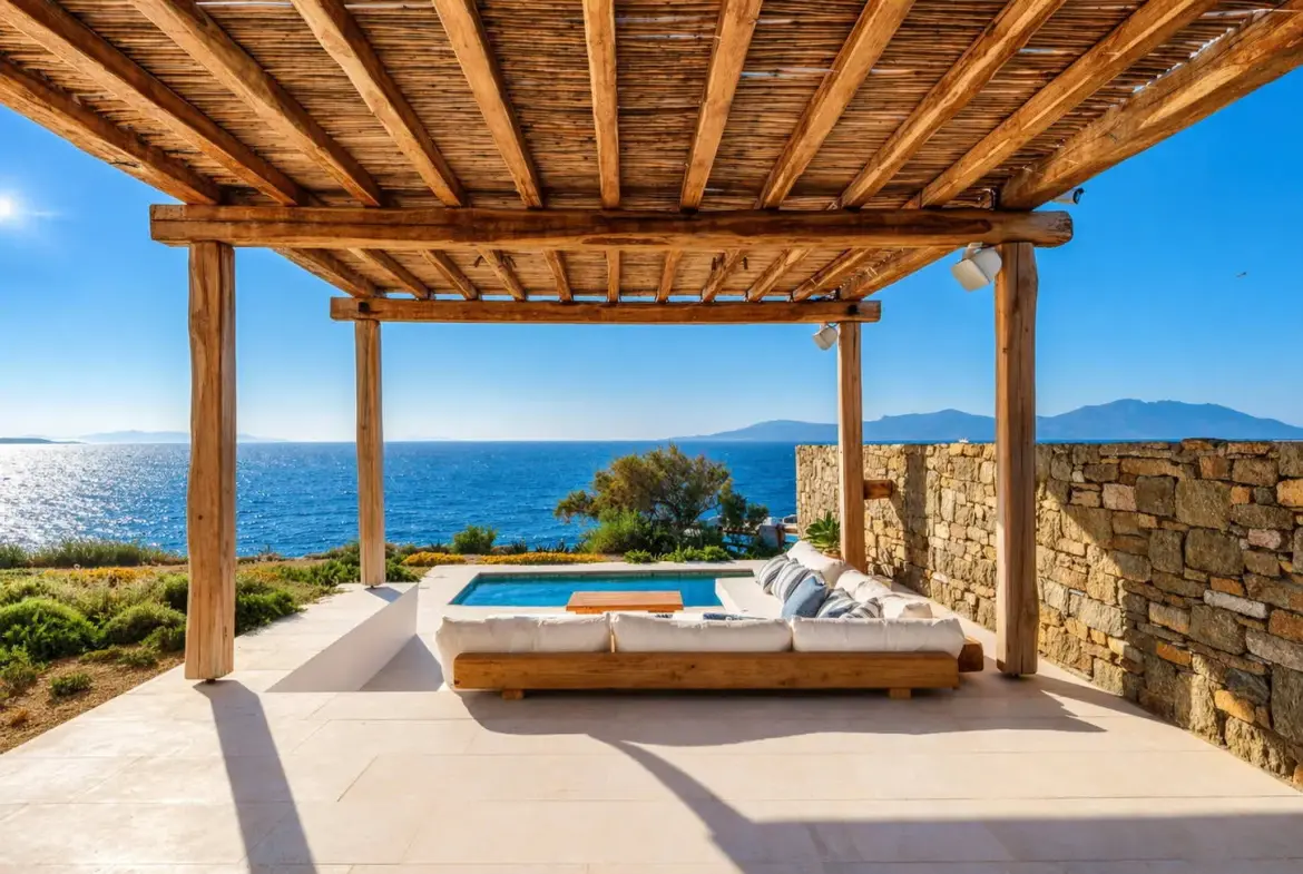Seafront villa with private beach access and sunset views in Mykonos