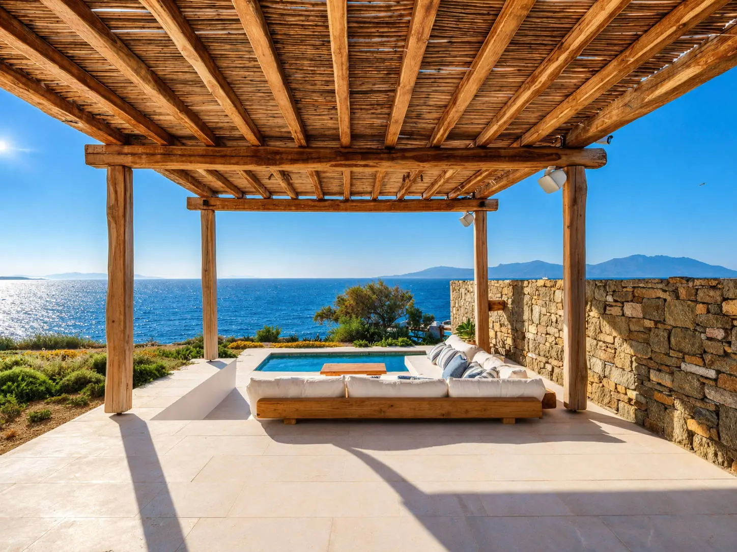 bh-54ec28416182 Seafront villa with private beach access and sunset views in Mykonos