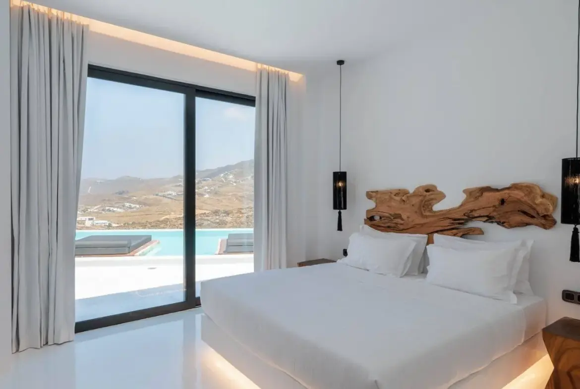 Luxury Architectural Cave Villa with Pool & Panoramic Aegean Views in Ftelia, Mykonos