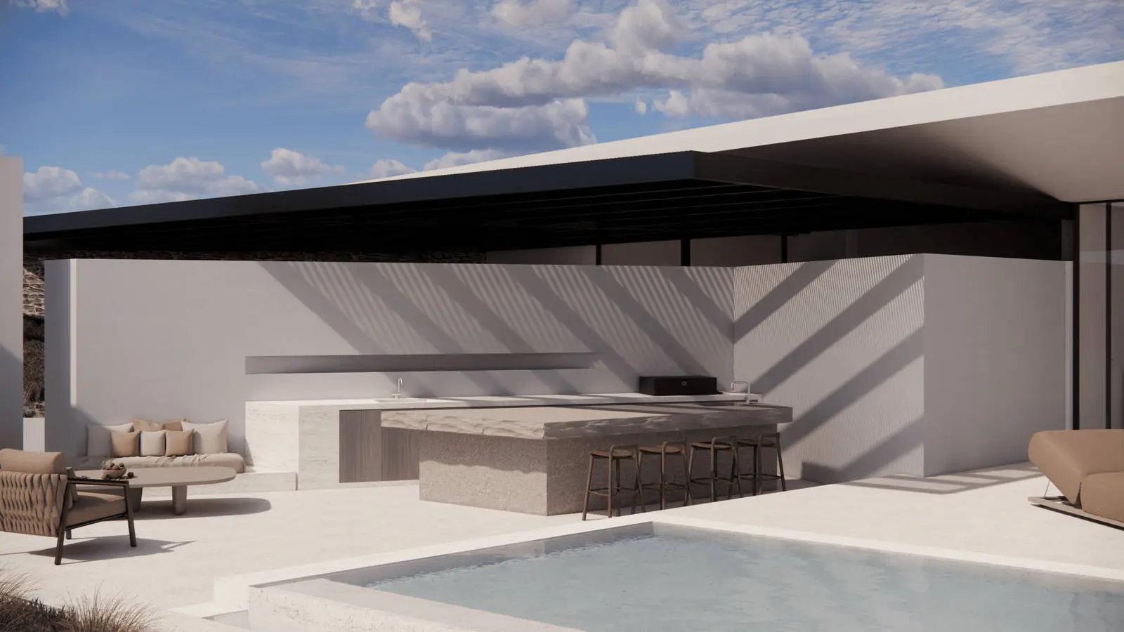 Subterranean architect-designed villa with panoramic sea views, Isterni, Paros