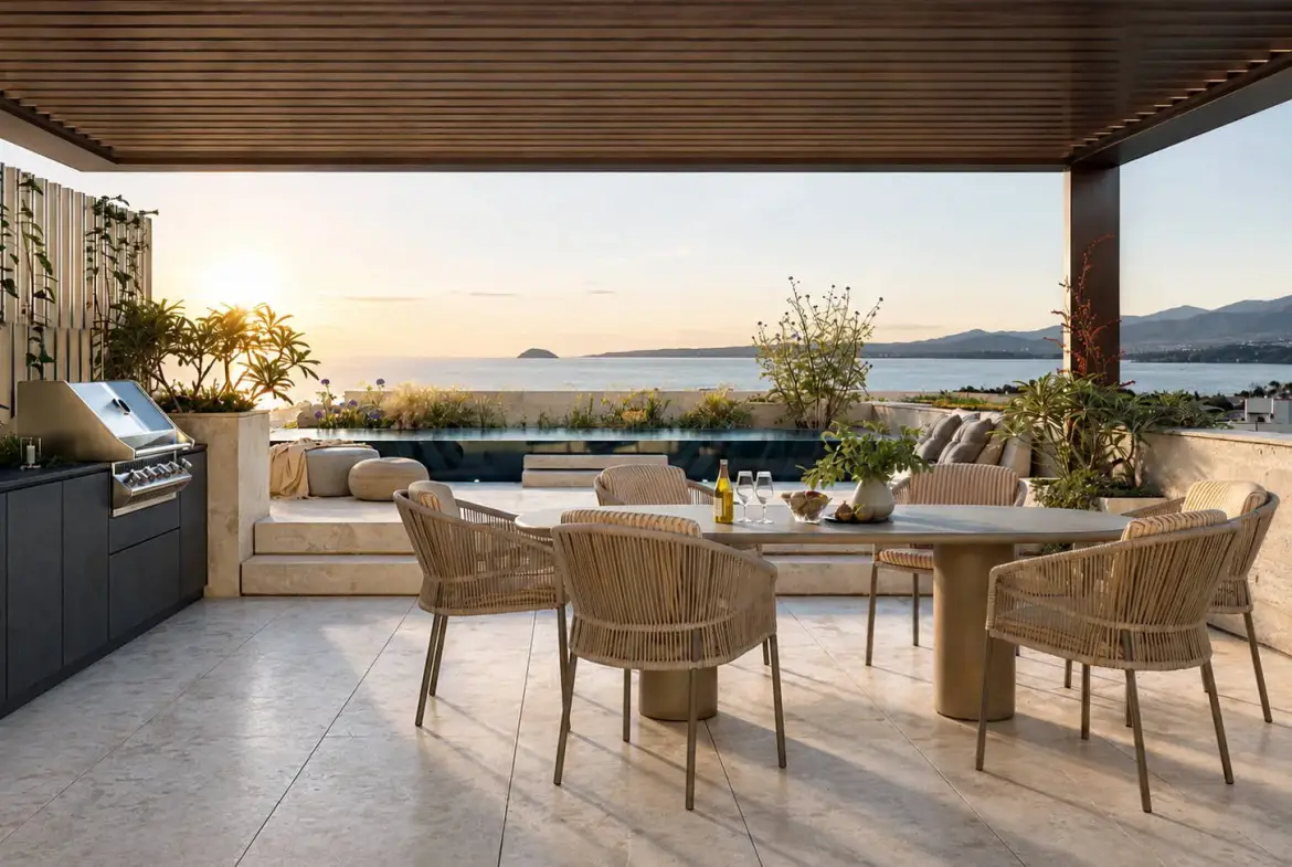 Luxury 3 apartment building with pools and sea view