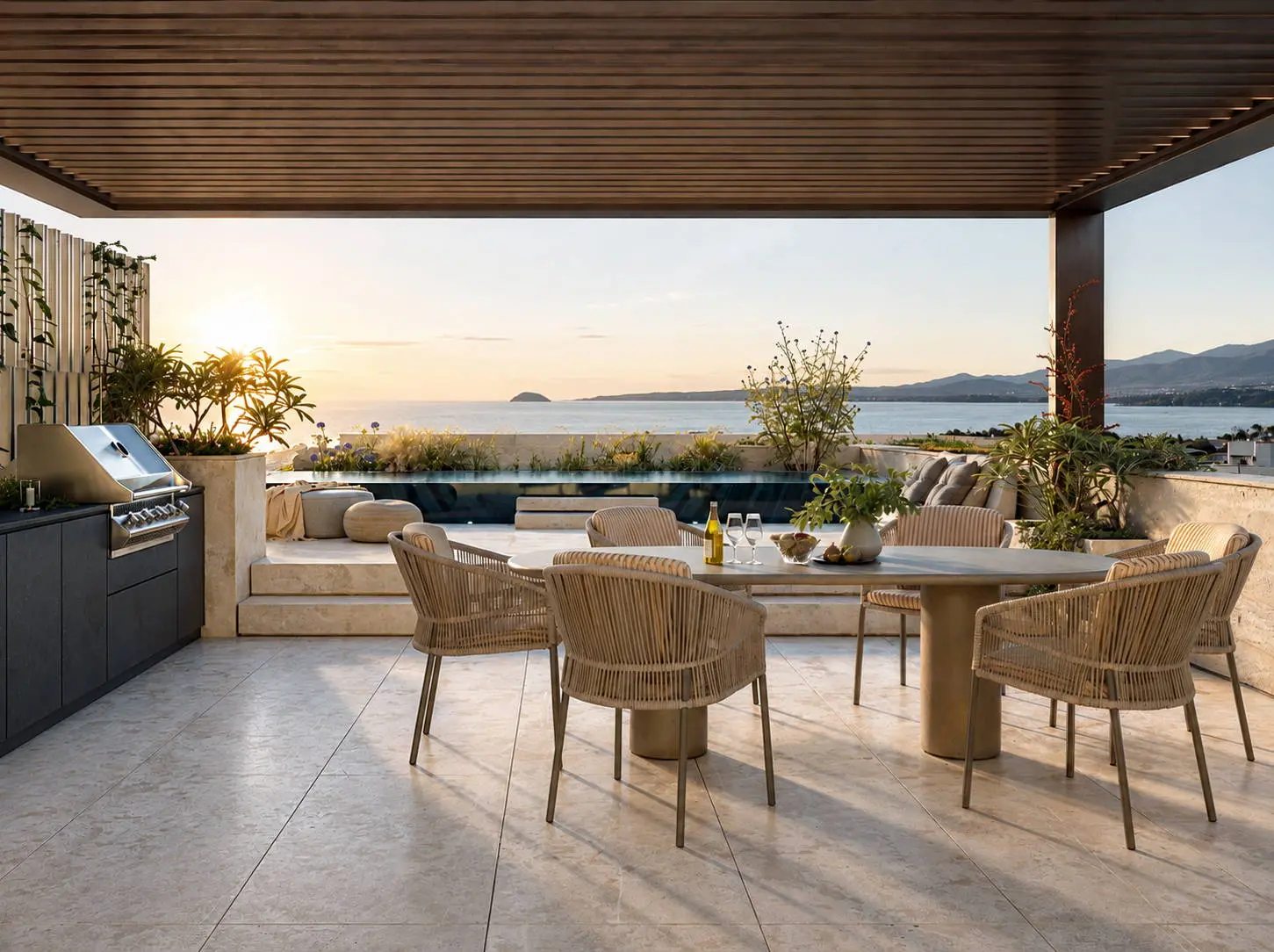 Luxury 3 apartment building with pools and sea view