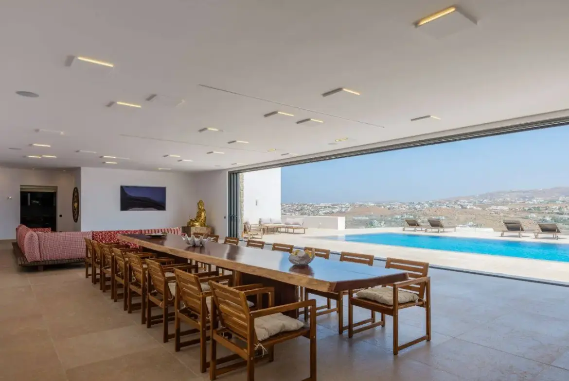Contemporary ultra-luxury estate in Mykonos with helipad, dual pools & panoramic Aegean views