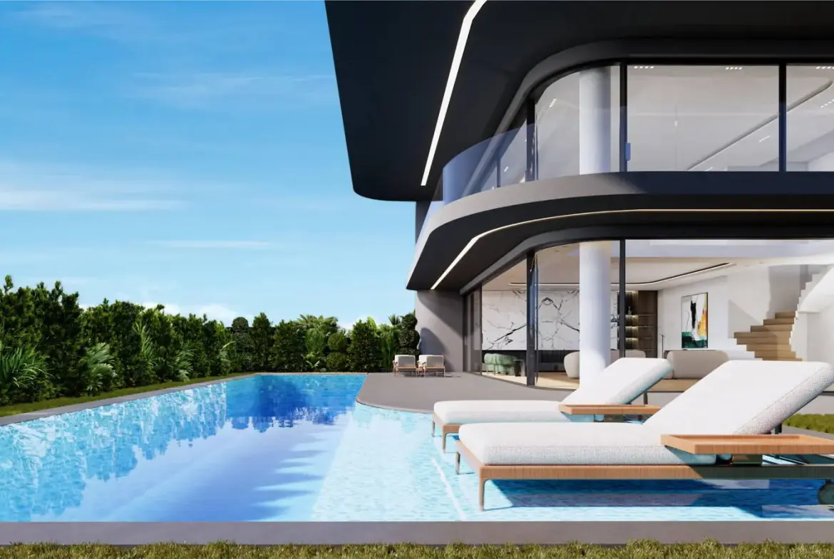 Luxury 3 apartment building with pools and sea view