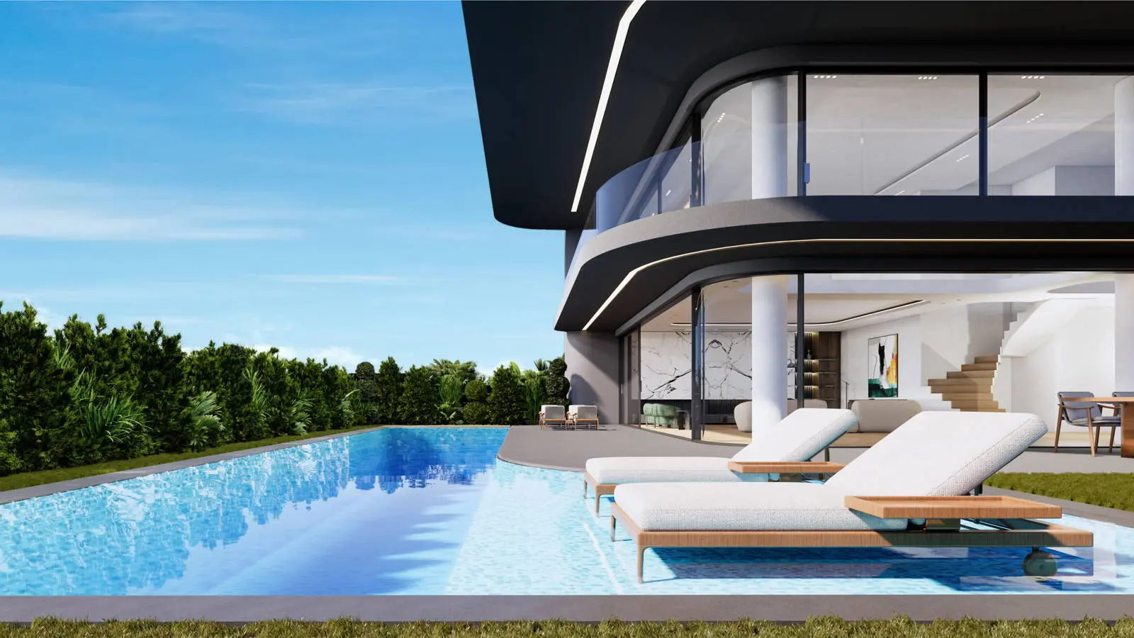 Luxury 3 apartment building with pools and sea view