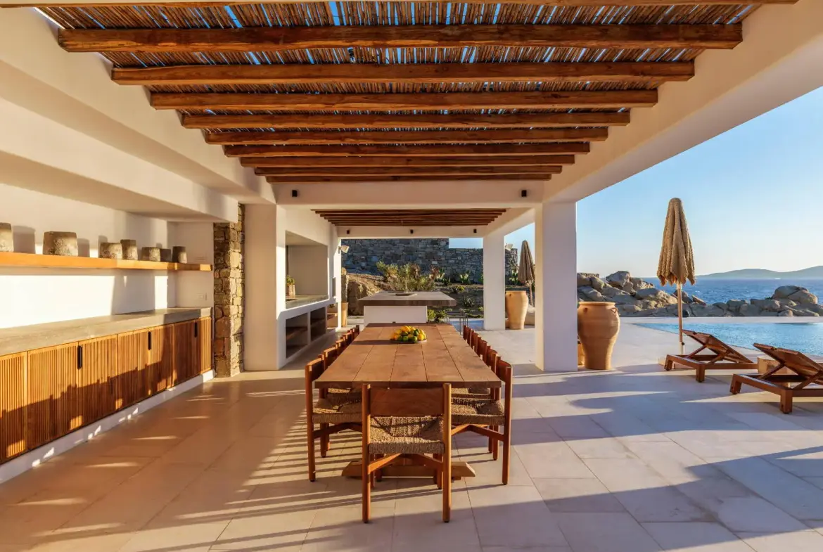 Seafront villa with private beach access and sunset views in Mykonos