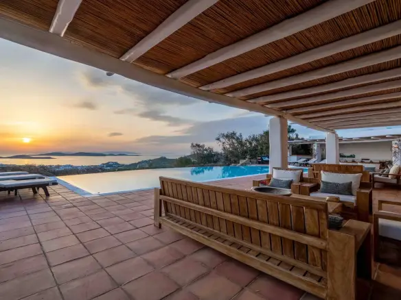 Exclusive architectural estate with panoramic Delos & sunset views, Agios Lazaros, Mykonos