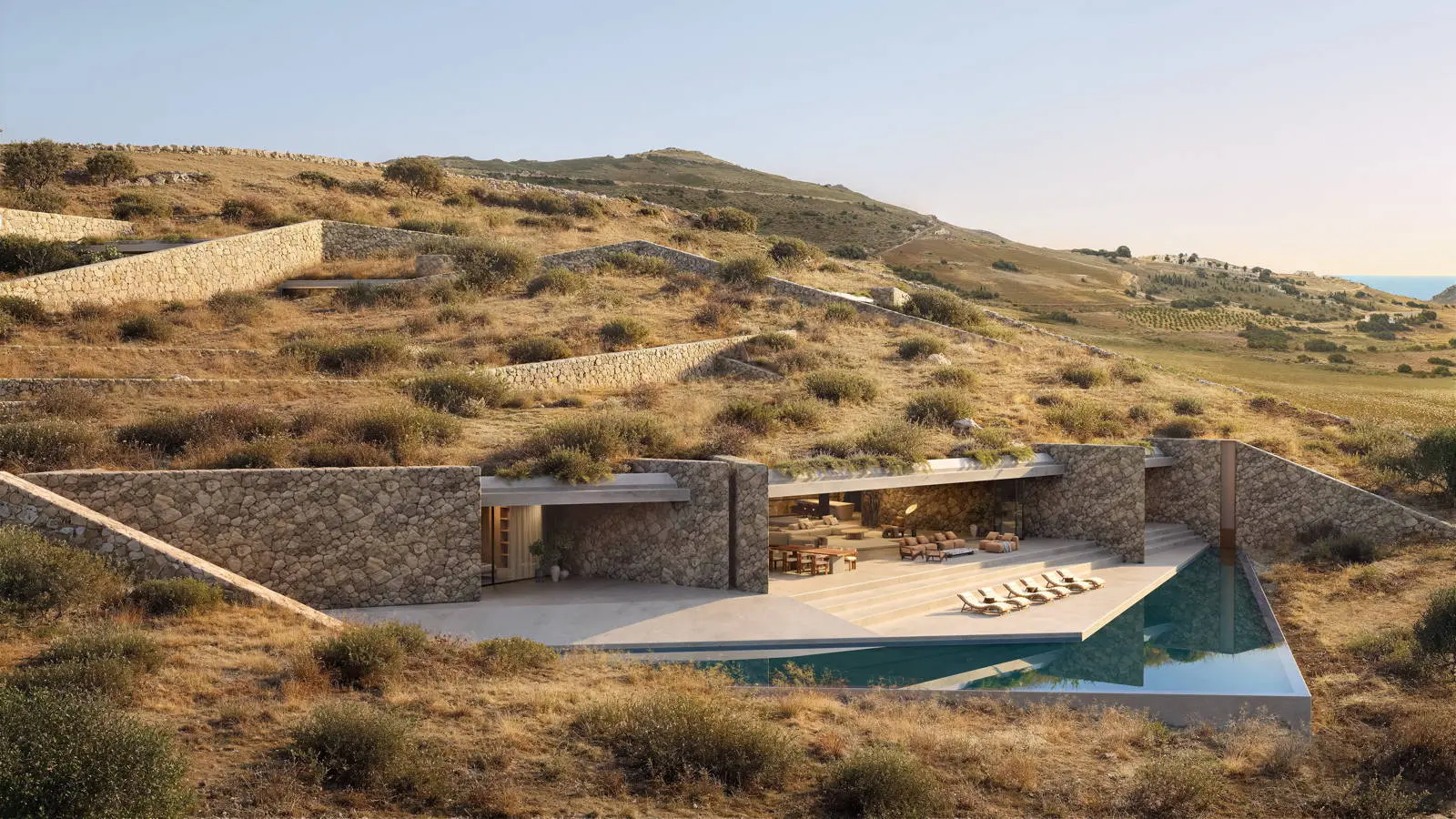 bh-78d2bcdab912 Iconic subterranean estate with signature V-shaped infinity pool in Antiparos