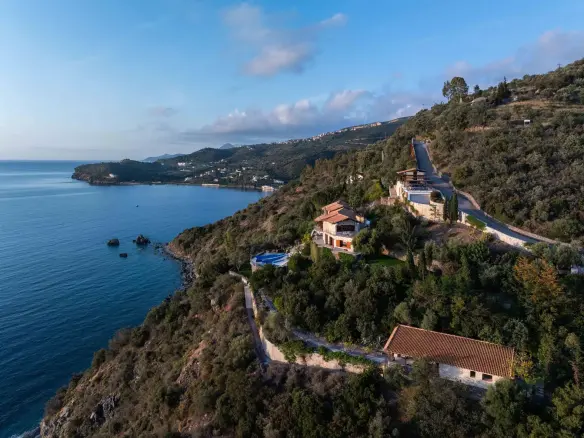 Seafront villa with spa and seafront maisonette with panoramic views in Pera Melana, Arcadia