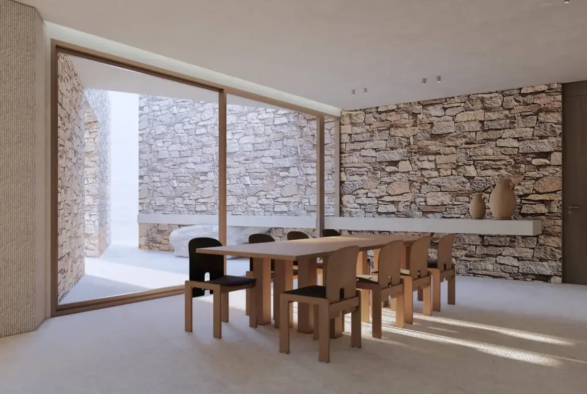 Iconic subterranean estate with signature V-shaped infinity pool in Antiparos