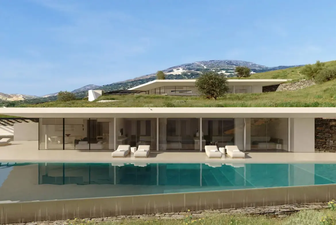 Subterranean architect-designed villa with panoramic sea views, Isterni, Paros