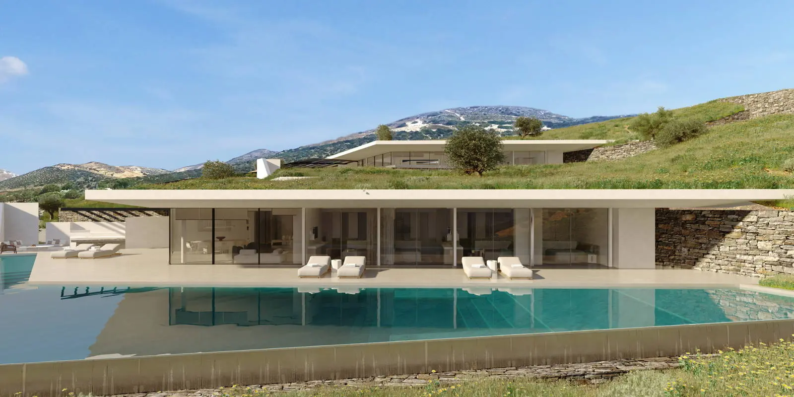 Subterranean architect-designed villa with panoramic sea views, Isterni, Paros