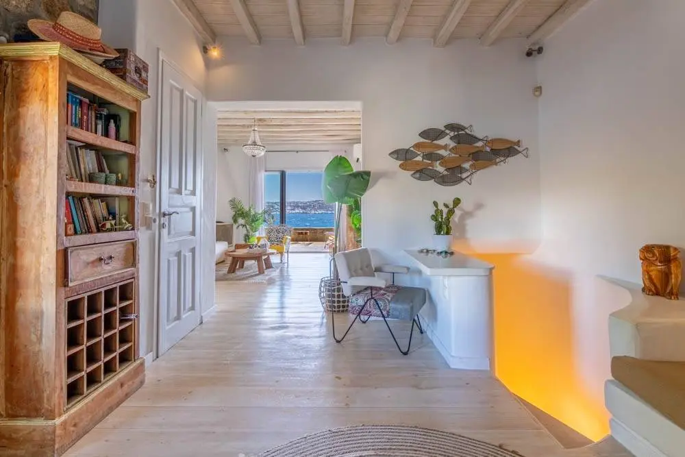 Villa with private beach access and Mykonos downtown views