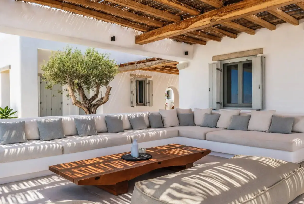 Seafront villa with private beach access and sunset views in Mykonos