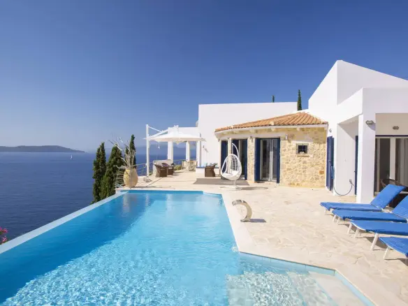 Τwo seafront villas with private sea access & pools in Sivota, Lefkada