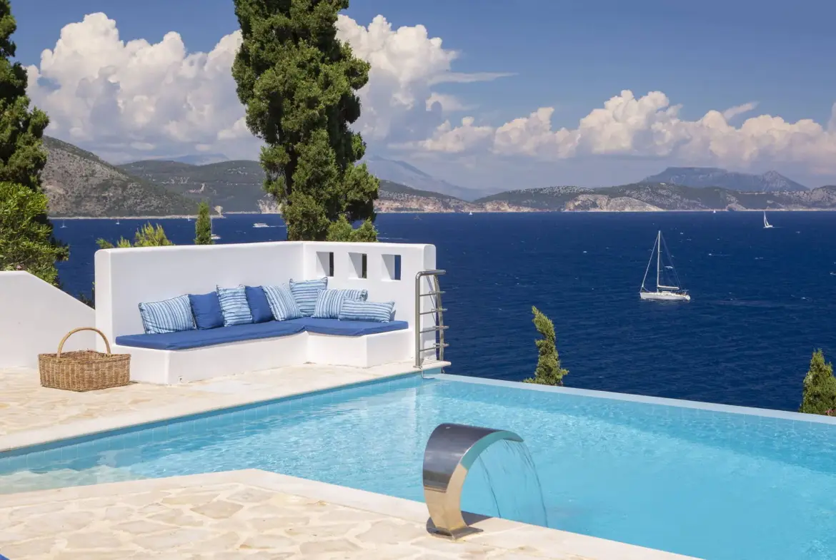 Τwo seafront villas with private sea access & pools in Sivota, Lefkada