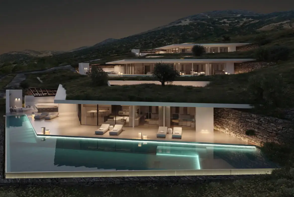 Subterranean architect-designed villa with panoramic sea views, Isterni, Paros