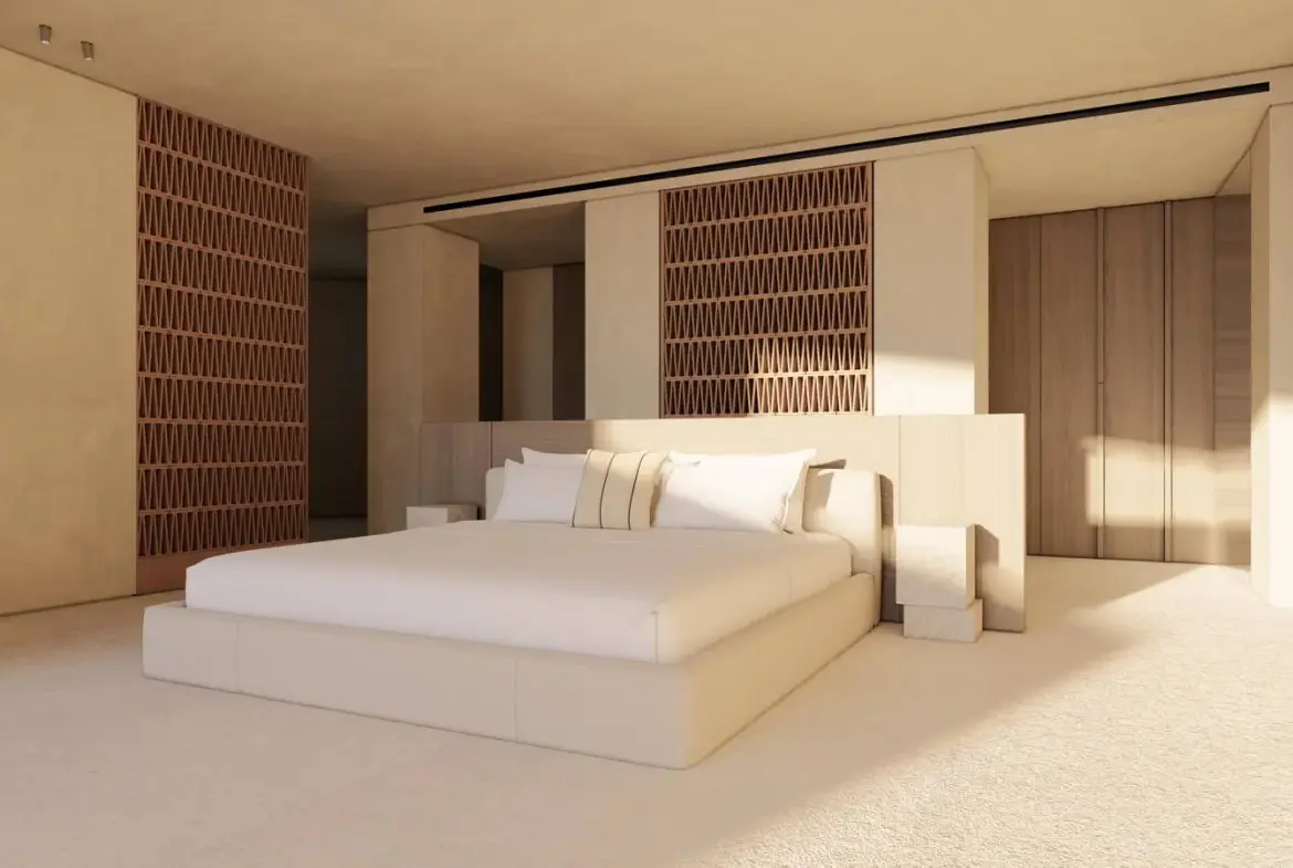 Iconic subterranean estate with signature V-shaped infinity pool in Antiparos