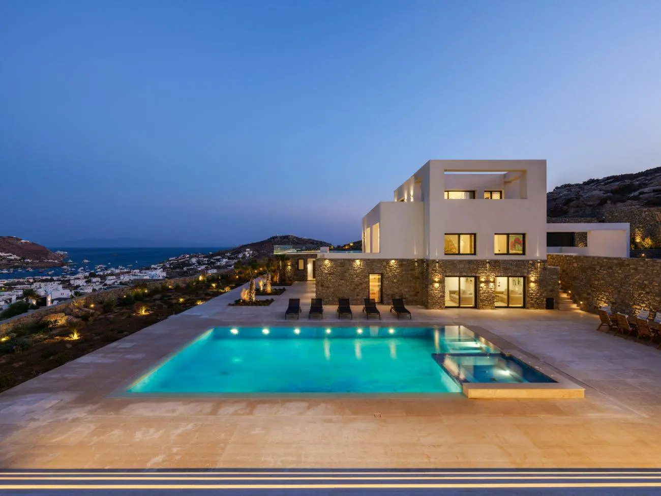 Contemporary ultra-luxury estate in Mykonos with helipad, dual pools & panoramic Aegean views