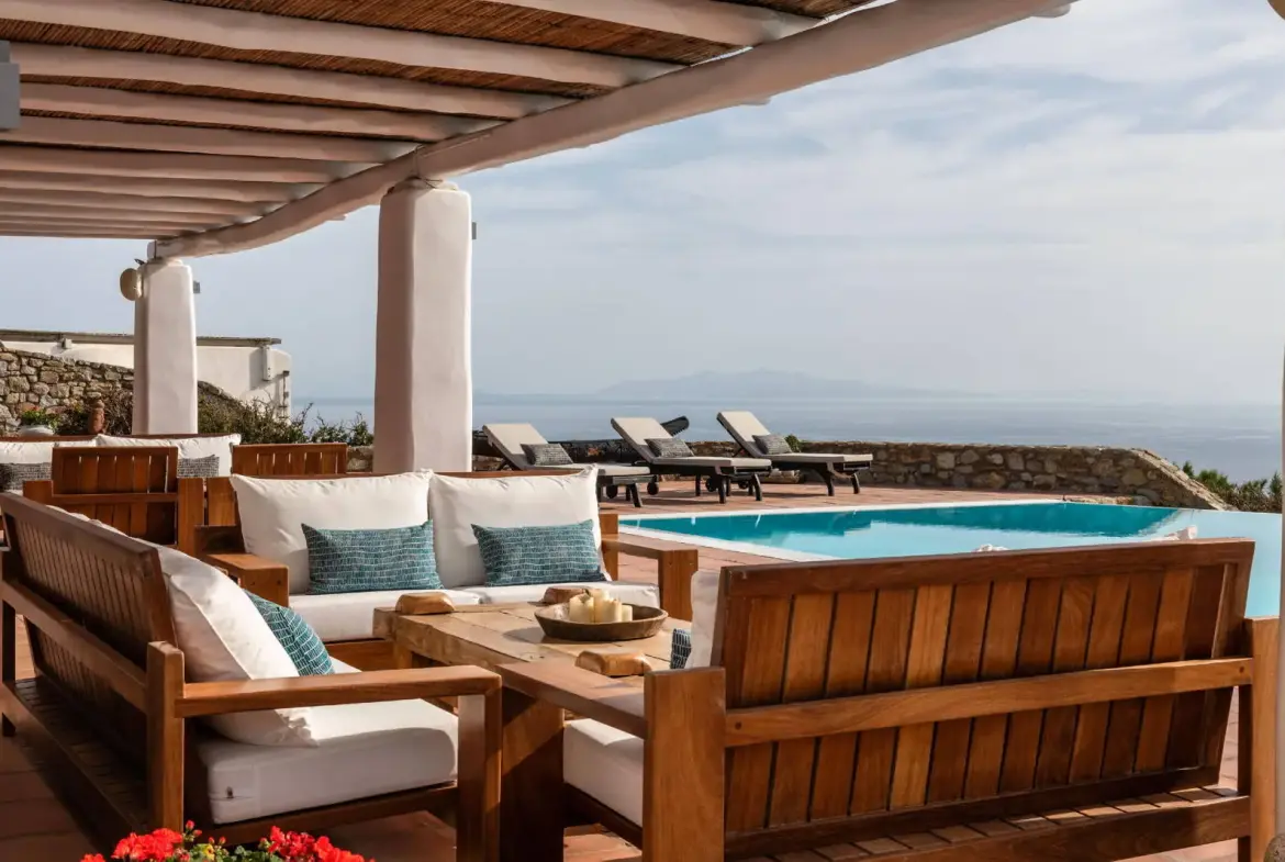 Exclusive architectural estate with panoramic Delos & sunset views, Agios Lazaros, Mykonos