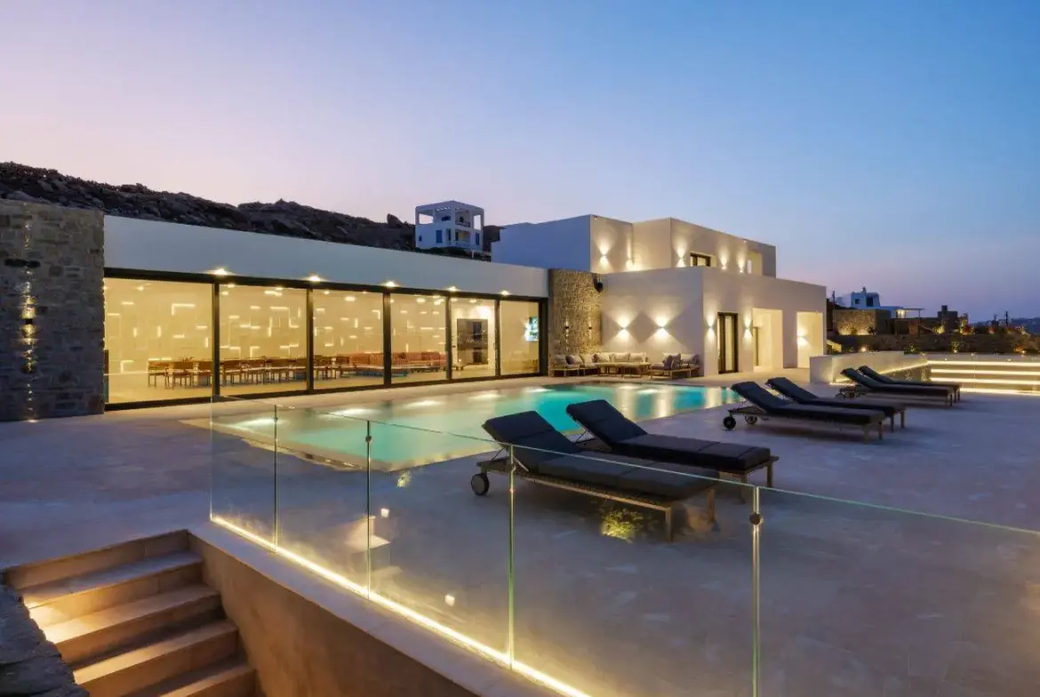 Contemporary ultra-luxury estate in Mykonos with helipad, dual pools & panoramic Aegean views