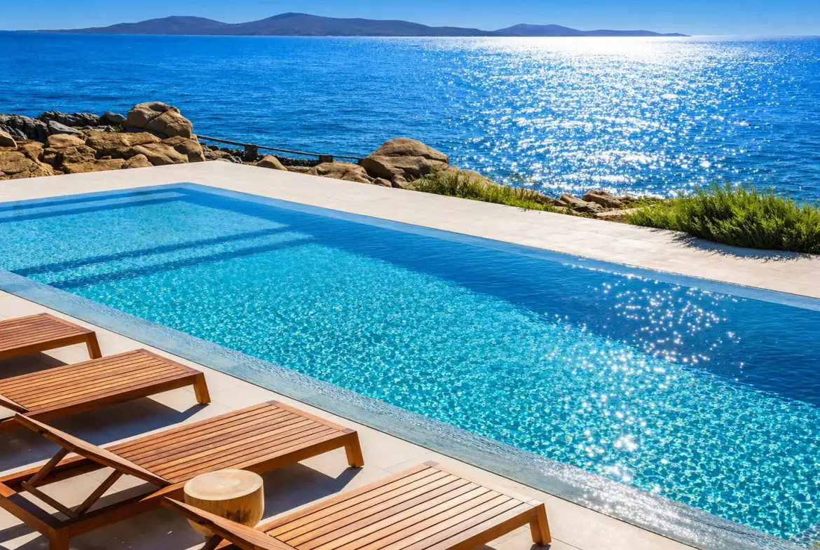 Seafront villa with private beach access and sunset views in Mykonos