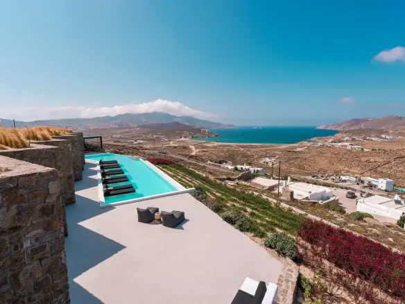 Luxury Architectural Cave Villa with Pool & Panoramic Aegean Views in Ftelia, Mykonos