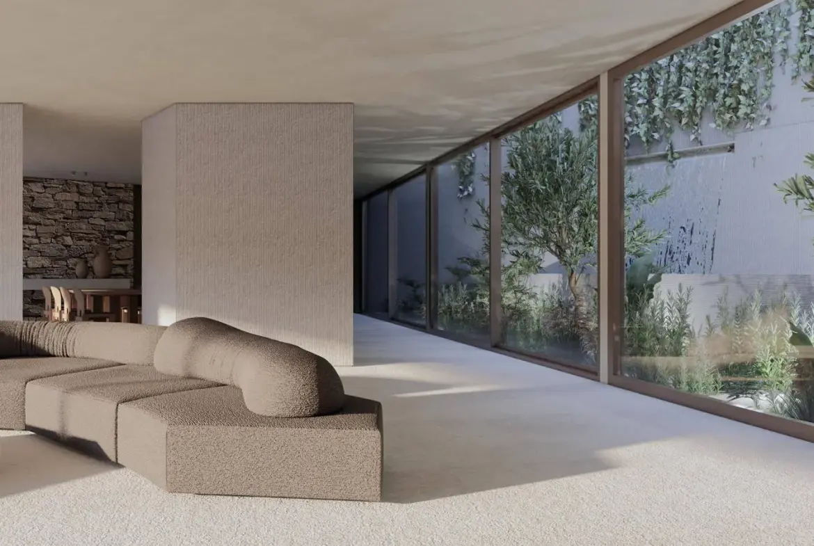 Iconic subterranean estate with signature V-shaped infinity pool in Antiparos