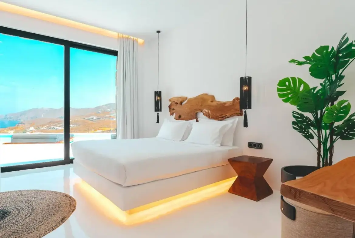 Luxury Architectural Cave Villa with Pool & Panoramic Aegean Views in Ftelia, Mykonos