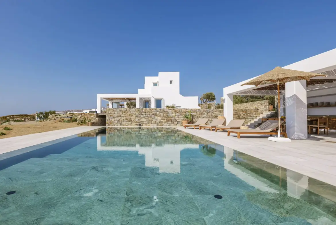 Seafront villa with private beach access and sunset views in Mykonos