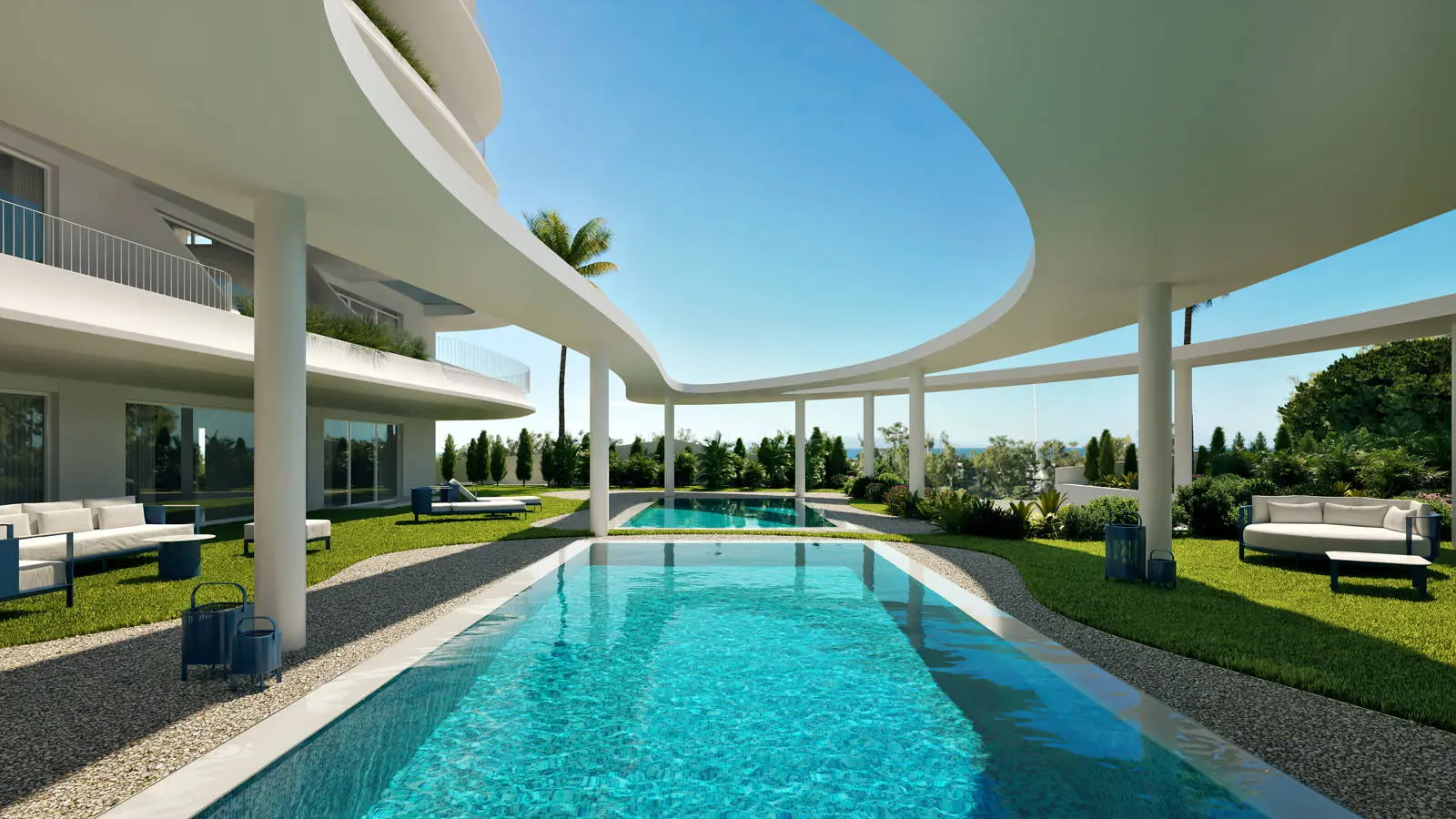 Luxury 3 apartment building with pools and sea view