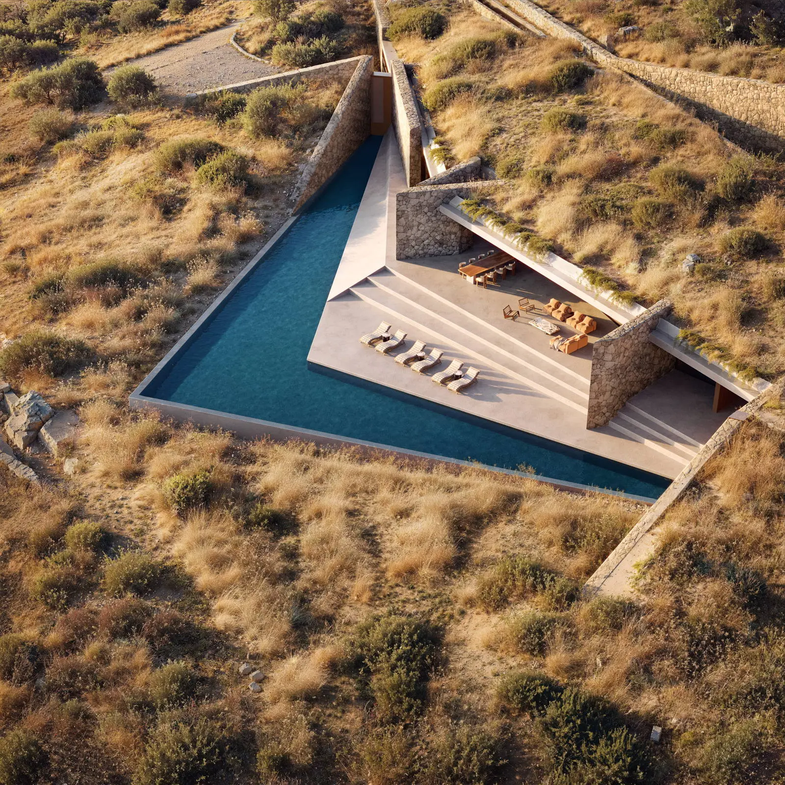 bh-fb208a0decab Iconic subterranean estate with signature V-shaped infinity pool in Antiparos