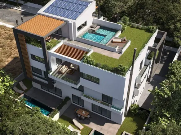 Luxury 3 apartment building with pools and sea view