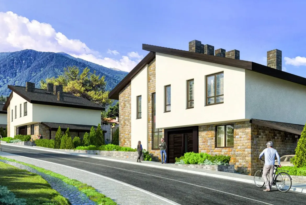 House with panoramic views and private yard in a villa village near Pirin Golf