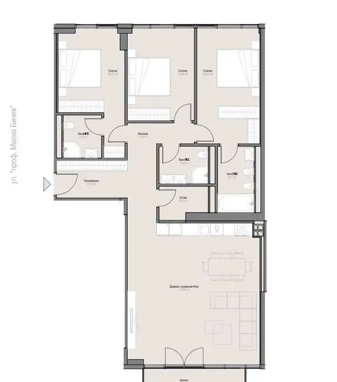 Three-bedroom apartment in a preferred newly built complex next to Zaimov Park