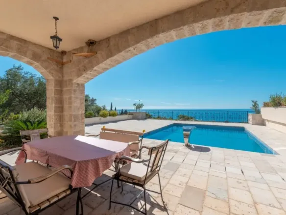 A complex of stone villas with swimming pools and a panoramic view of the sea, Budva, Reževići