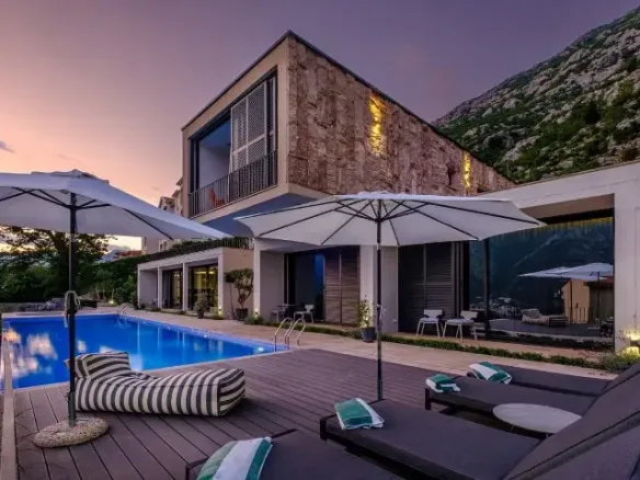 Contemporary villa with a panoramic view of the bay, Dobrota, Kotor