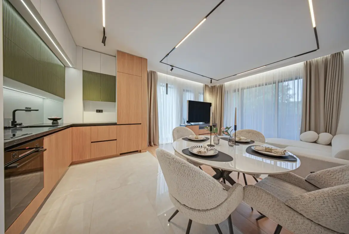Luxurious and fully furnished two-bedroom apartment in a new gated complex for sale