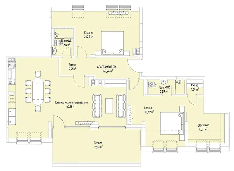 Three-room apartment in a luxury building in Lozenets for sale